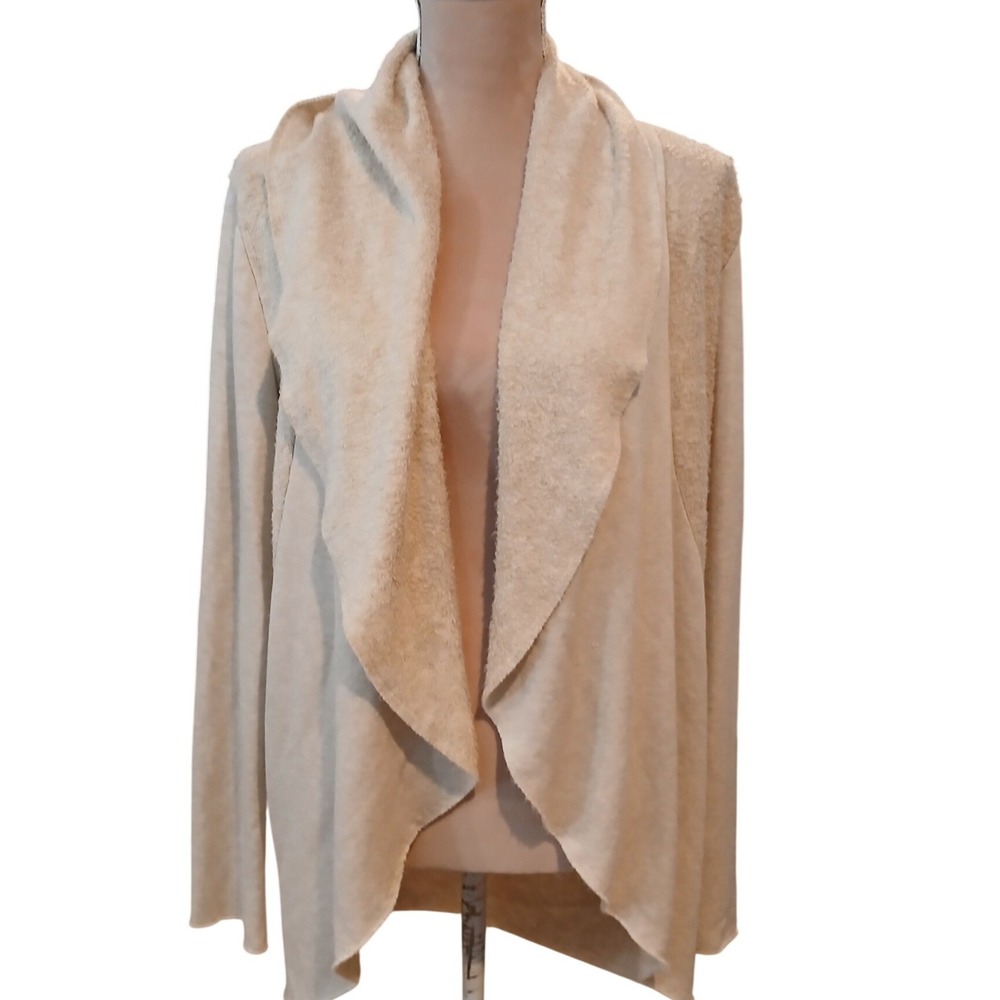 Chatoyant Women Cream Tan Open Front Draped Shawl Cardigan Modal Blend Large